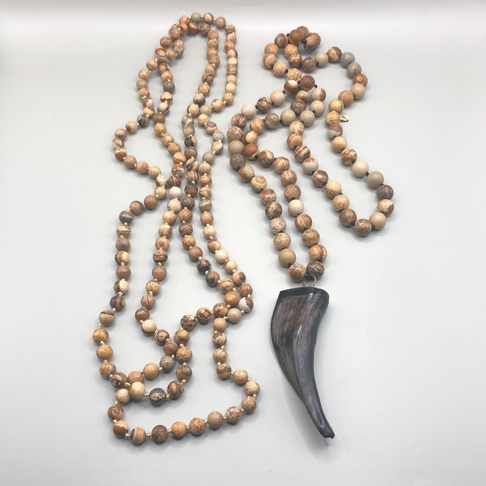 Curated bundle  long jasper bead necklaces lot 2 boho festival statement look